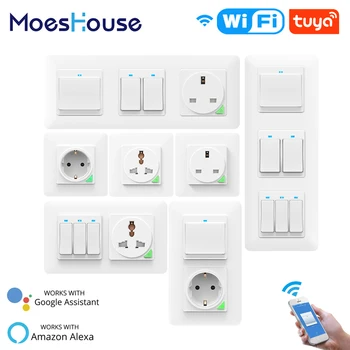 

WiFi Smart Light Wall Switch Socket Outlet Push Button DE EU Smart Life Tuya Wireless Remote Control Work with Alexa Google Home