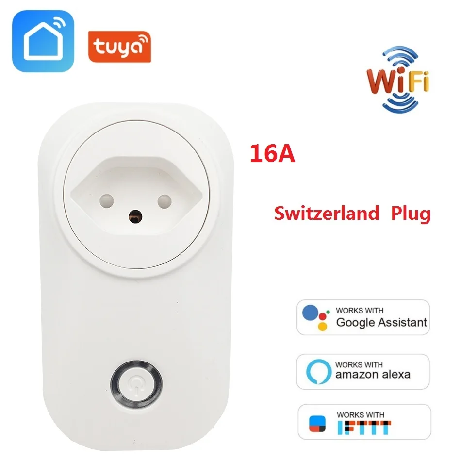 Швейцарская Розетка wifi умная розетка Беспроводная CH розетка Tuya Smart Life APP 16A монитор питания для Alexa Google Home IFTTT