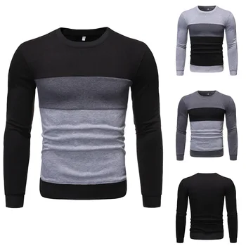 

2019 New Autumn and Winter Patchwork Fleece Cover Head Casual Long Sleeve Men's Sweater