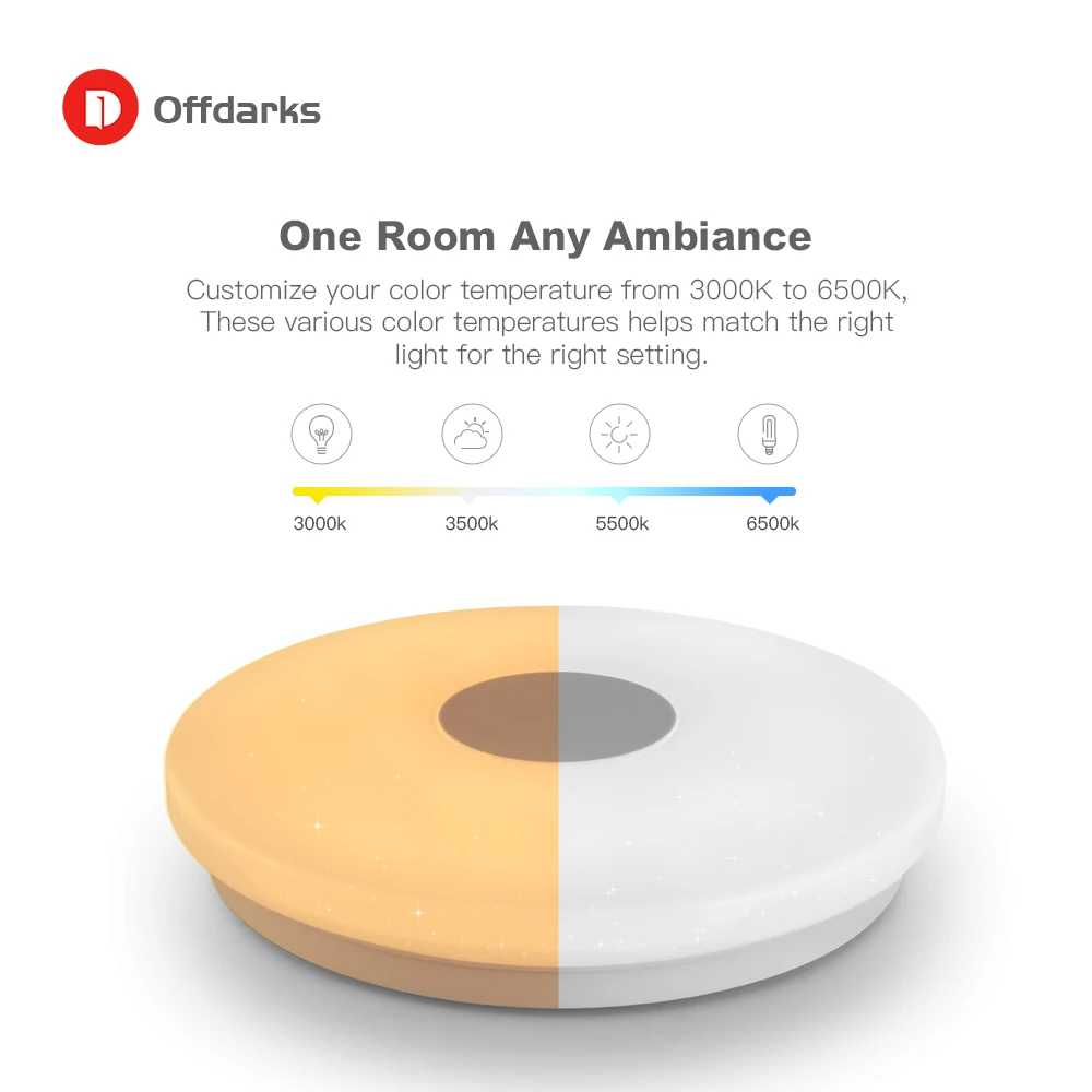 Skup OFFDARKS inteligentne nowoczesne oświetlenie sufitowe głos wifi sterowanie nadaje się do salonu sypialnia kuchnia, ściemnianie kolor LED lampa sufitowa