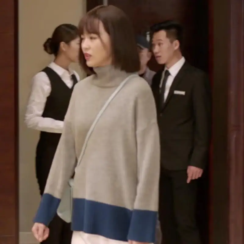 

Mixed Colors Bell Sleeve Loose-Fit Autumn And Winter Time Know Tang Yan When Jane Celebrity Style Laziness Sweater Women's Knitt