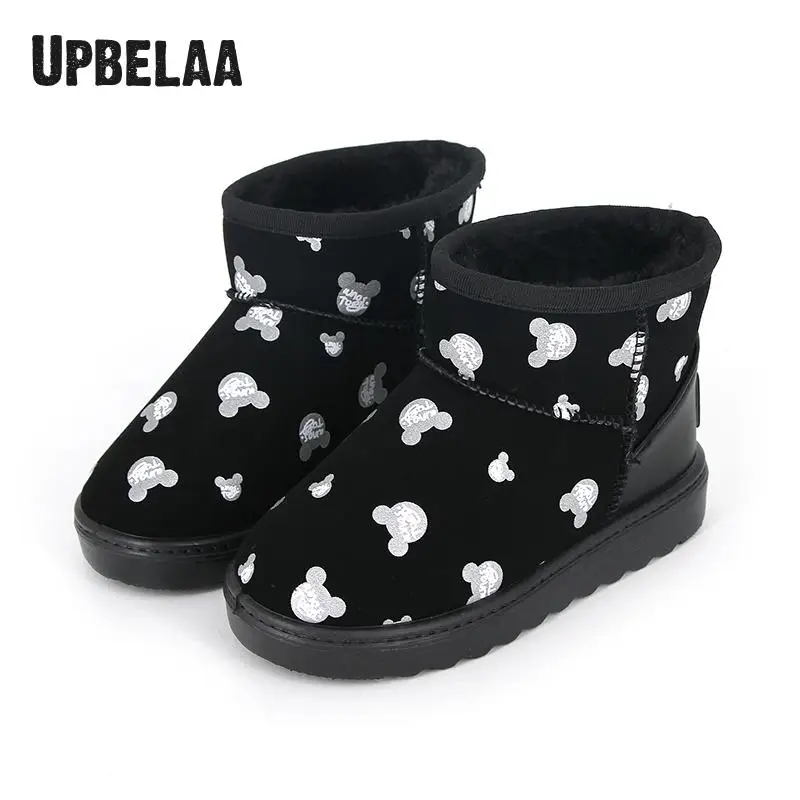 New Winter Girls Snow Boots Plush Kids Shoes Baby Cute Princess Boot Flock Leather Waterproof Boys Sneakers Children Ankle Boots