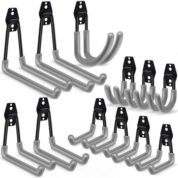 

12 Pack Garage Hooks, Steel Garage Storage Hooks Garage Hooks Heavy Duty Anti-Slip Coating, for Organizing Bikes, Lawn