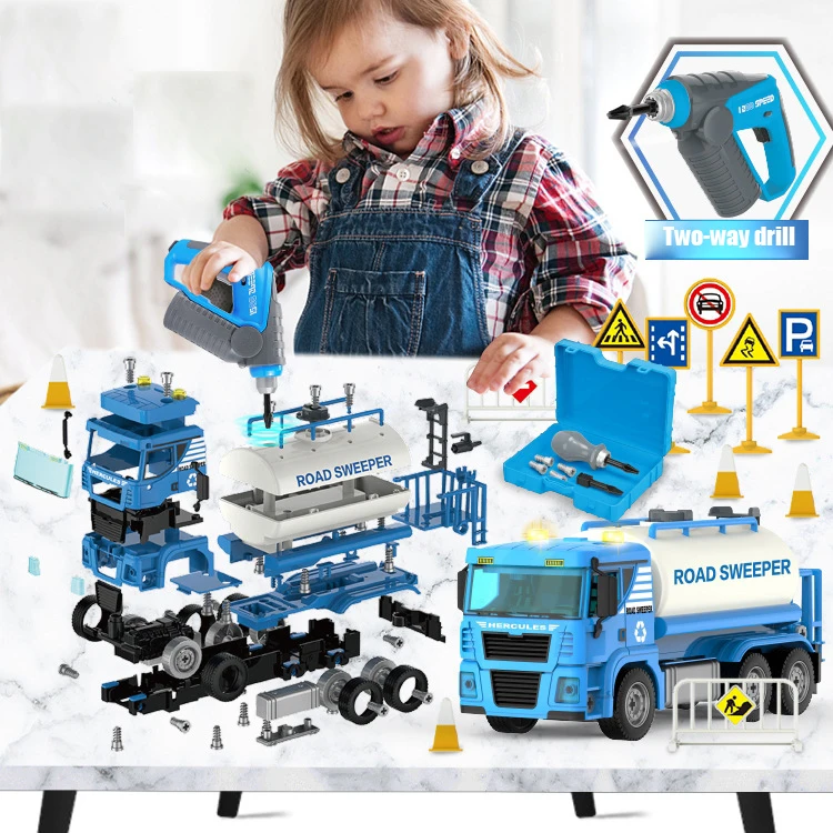 Fire Truck Model Children's Electric Drill Disassembly Screw Engineering Car DIY Assembly Lighting Sound Effects Inertia Toys fire truck model children s electric drill disassembly screw engineering car diy assembly lighting sound effects inertia toys