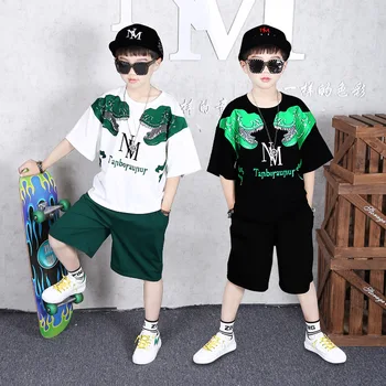 

2020 Summer T Shirt + Short Pants Suit Style Boys Dinosaur Cartoon Printing Children Costume Sports tracksuit Short Sleeve