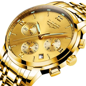 

Gold color Stainless Steel Fashion quartz watch men Sports Watch 0917-31