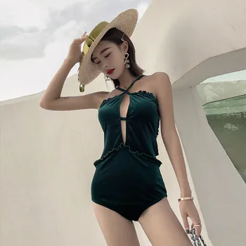 

Swimwear For Women Swimsuit Woman 2019 One Piece Push Up Beachwear Swiming Suit Slightly Windy Sexy Red Golden Velvet Floral