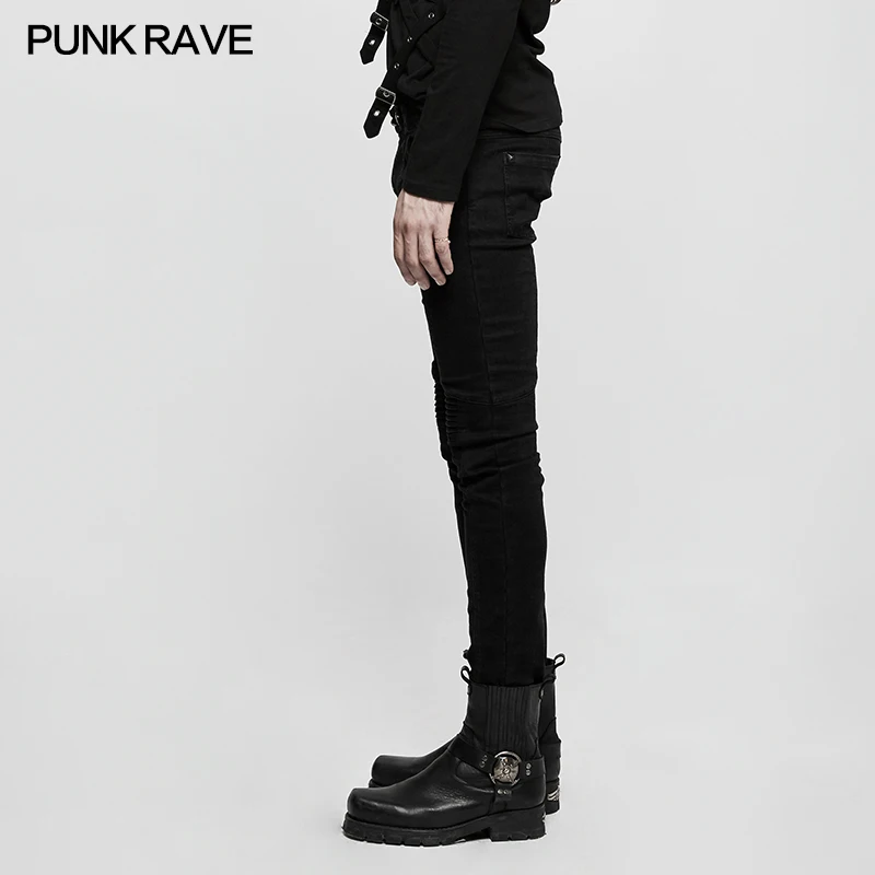 PUNK RAVE Mens Punk Pants Cool Heavy Punk Casual Streetwear Hip Hop Personality Pencil Pants Jeans for Men