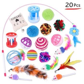

1 Set Pet Cat Dog Toy Portable Lovely Funny Rod And Mouse Teaser Interactive Pet Catnip 20 PCS Kit Gifts With Mint Funny Cat