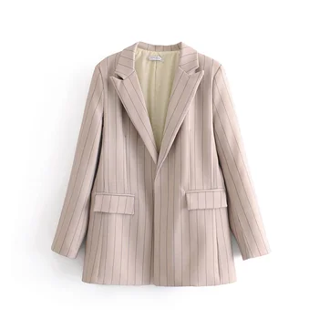 

VomVoa 2020 spring new loose lapel temperament stripes casual fashion wild commuting clothes 27369