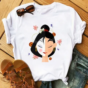 

Plus Size Cartoon Women T-shirts 2020 Fashion Mulan Princess T-shirts Print Tee Shirt Harajuku Kawaii Streetwear Tshirt Clothes