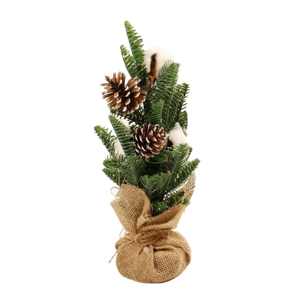 pine cone Мини Рождественская елка 15 дюймов PE красные фрукты сосновый конус льняное дно рабочего стола в горшке шишка Рождественская елка украшение стола для дома - Цвет: pine cone