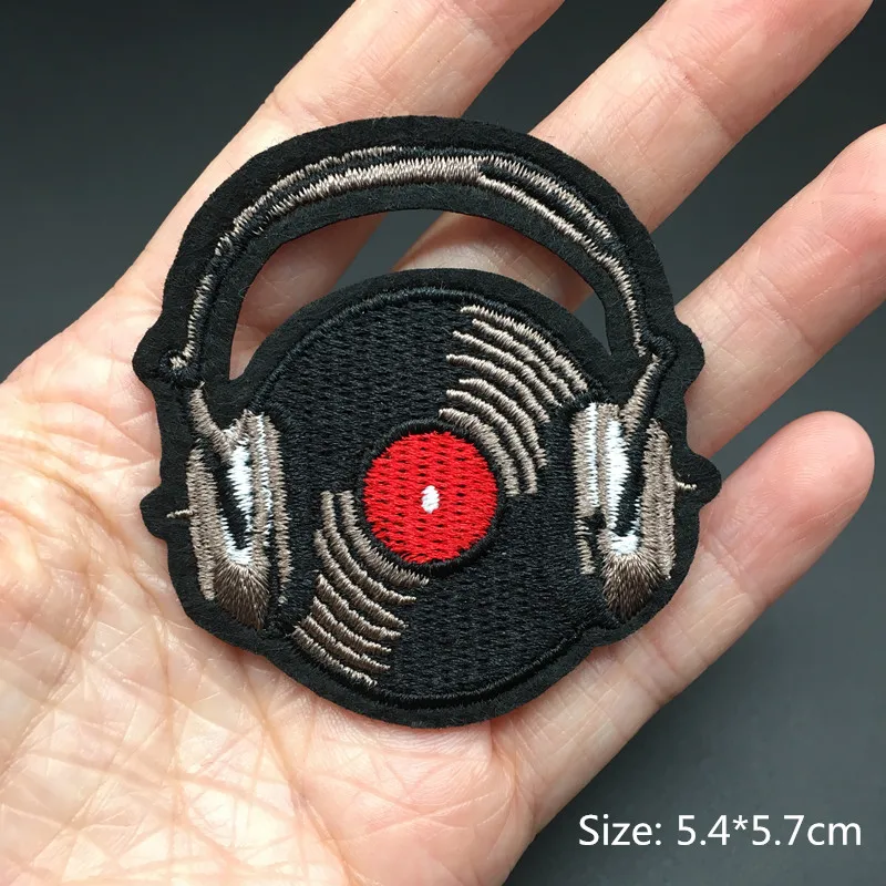 Rock Music Disco DJ Embroidered Punk Iron-On Clothing Patches - Headset & Guitar Design Appliques