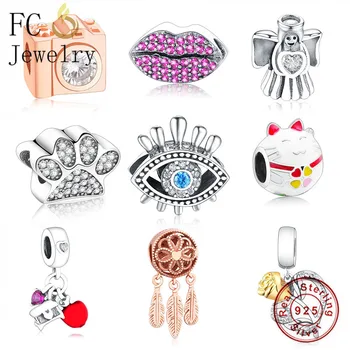 

FC Jewelry Fit Original Brand Charm Bracelet 925 Silver Bobot Fish Angel Bear Cat Red Enamel Chip Cup Pony Bead Berloque 2019