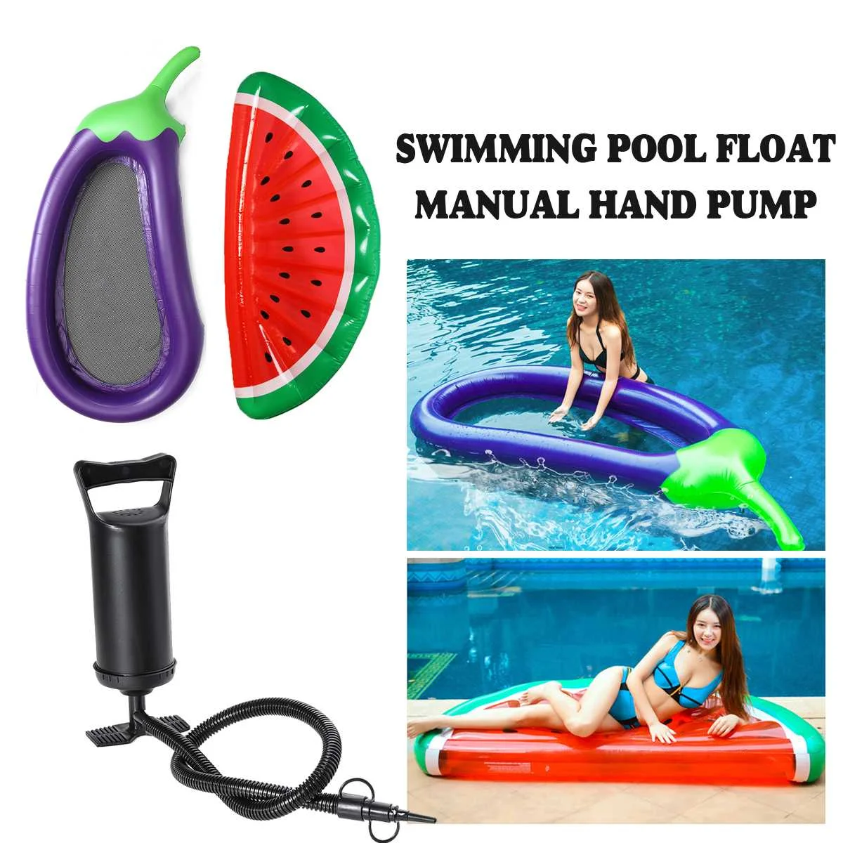 

Summer Swimming Floating Inflatable Eggplant Watermelon Mattress Swimming Ring Pool Pump Kids Adult Water Party Toys