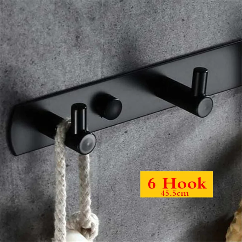 6 Hook Твердый Нержавеющая сталь Черный гальванический отделка крючок полотенца для ванной стены крюк двери вешалка одежда крючок многофункциональный - Цвет: 6 Hook