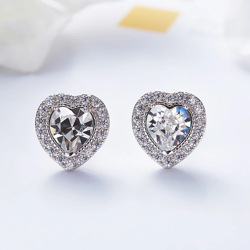 Warme Farben серьги-гвоздики с кристаллами Swarovski для женщин, Простые Вечерние серьги-гвоздики с сердечками - Цвет камня: Белый