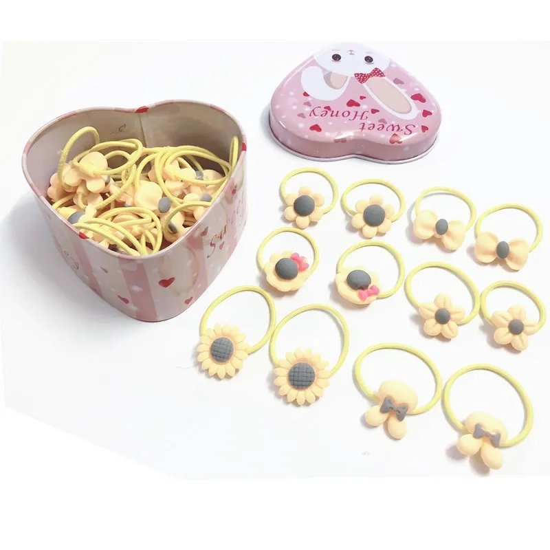Fashion Girls Spring Simple Hair Tie Rope Hair Rubber Scrunchie Ponytail Headwear 20Pcs/ Box Cartoon Elastic Hair Bands - Цвет: Цвет: желтый