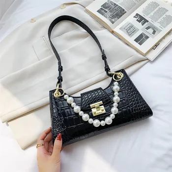 

Johnature Fashion Small Bag Pu Leather Handbag For Women 2020 New Pearl Crocodile Pattern Shoulder Bags Luxury Ladies Mini Bags