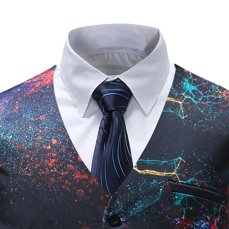 2019ebay Galaxy Star 3D Печатный однобортный мужской повседневный жилет с v-образным вырезом