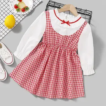 

Micol Emilly Preppy Style Baby Girls Dress Autumn Winter Cute Plaid A-Line Long Sleeve Dress for Kids
