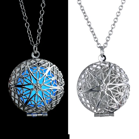 Vintage Luminous Glowing In The Dark Hollow Round Pendant Necklace For Women Yoga Prayer Buddhism Jewelry Lovers Gift