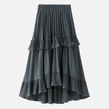 

Korean Pleated Ruffle Women's Cake Skirts A-line Solid Irregular Casual Skirt Female 2020 Spring Summer Fashion Lady Bottoms