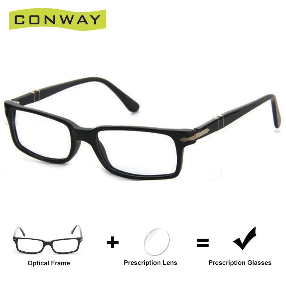 

CONWAY Small Prescription Eyewear Customized RX Lens for Myopia Hyperopia Aspheric Brand Design Full Acetate Rectangular Black