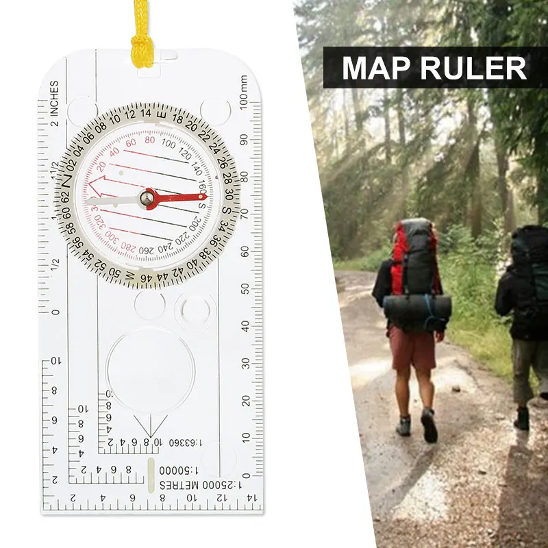 Refined Outdoor Tool Direction Dial Compass Scale Waterproof Military ABS Transparent Map Ruler Hunting Portable