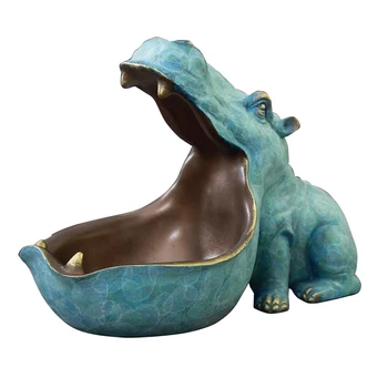 

Resin Hippo Figurines Keychain Desktop Decoration Home Accessories Gift Porch Remote Control Storage Animal Ornament 22cm