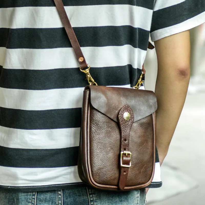 

Fashion retro first layer leather men's small mini mobile phone bag Casual daily outdoor genuine leather shoulder messenger bag