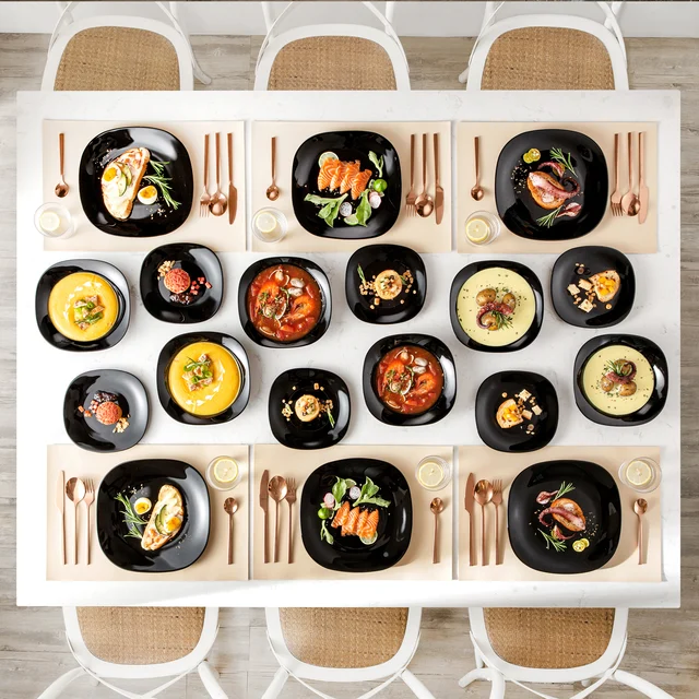 Malacasa Sorozat Dennis 18 Darabos Vacsorakészlet Fekete Üvegkészletek Vacsora Tányérokkal/ Leveslemezek/ Desszertlemezek 6/12-Hez - Image 6