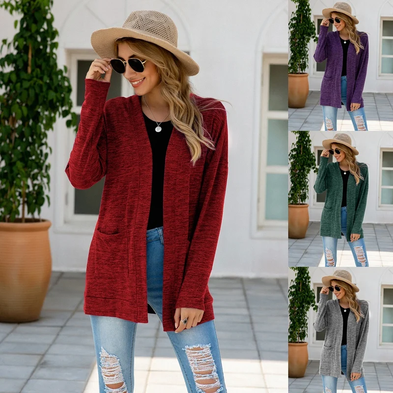

Cardigans for Women Loose Casual Long Sleeved Open Front Breathable Cardigans with Pocket