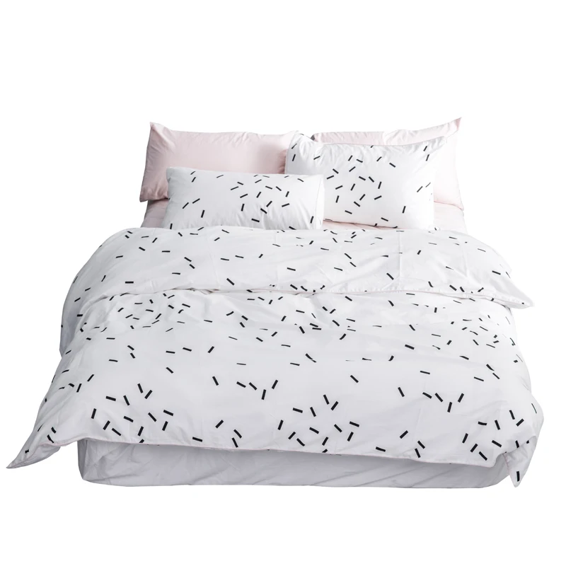 

Modern Simple Design Bedding Set 4pcs Cotton Twin Queen King Size Black and White Polka Dot Plaid Geometric Print