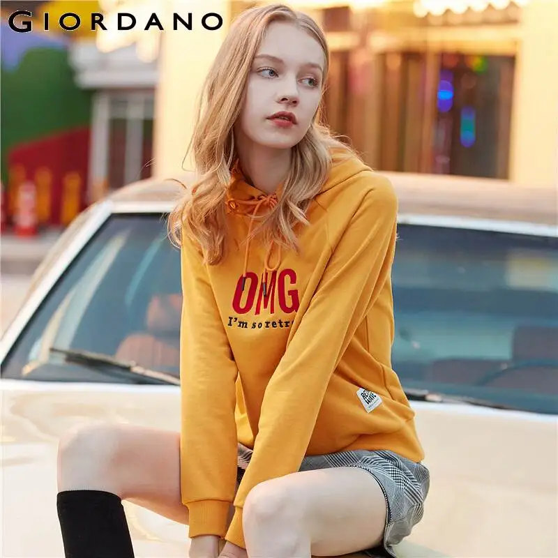 Giordano женский свитшот кенгуру с капюшоном и печатным принтом retro wave на передней
