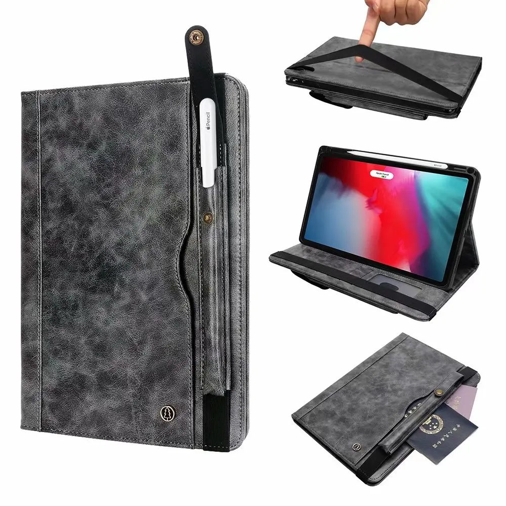 Кожаный чехол для планшета для IPad Pro 11, подставка-держатель, защитный чехол-кошелек+ ручка - Цвет: Серый