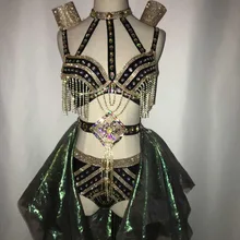 Ночной клуб бар вечерние шоу для женщин сценический наряд певица танцор DJ DS кристаллы Костюм блестящие стразы кисточки бикини набор