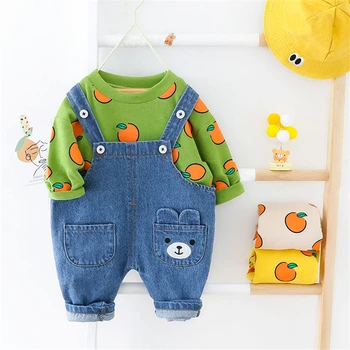 

2020 Lente Peuter Baby Kleding Sets Lange Mouw T-shirt Cartoon Jeans Outdoor Baby Meisjes Jongens Kleding Past