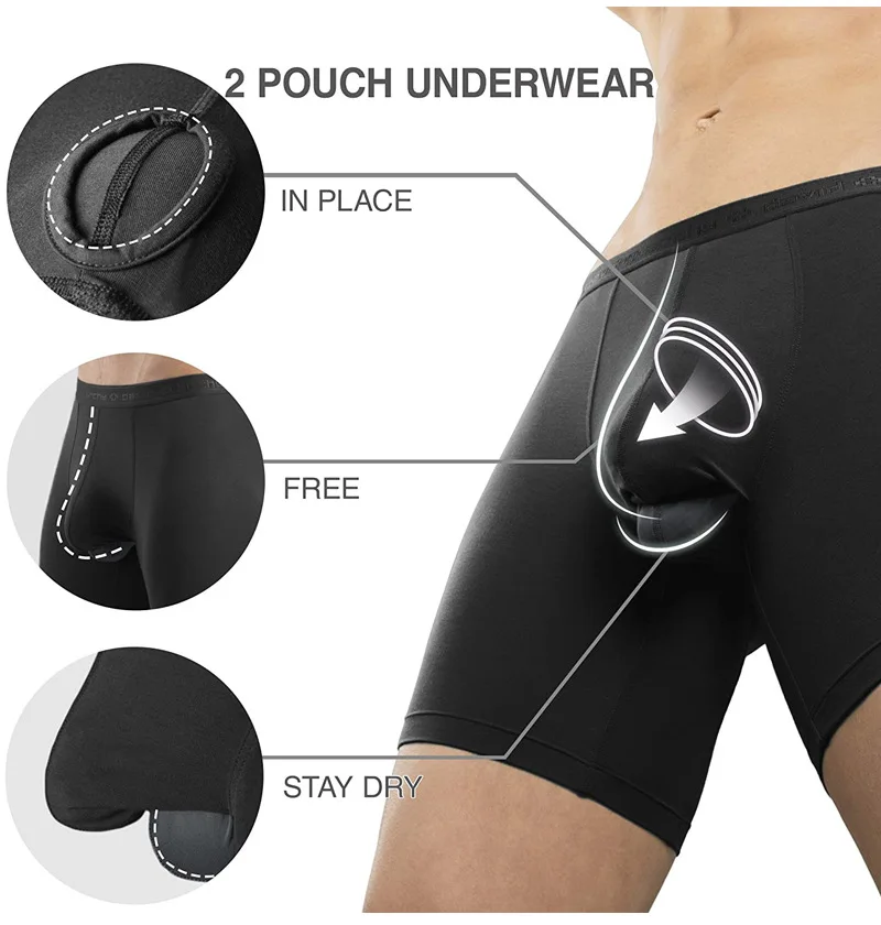 David Archy Men's Soft Micro Modal Separate Pouch Underwear Long Leg Boxer  - Boxers - AliExpress