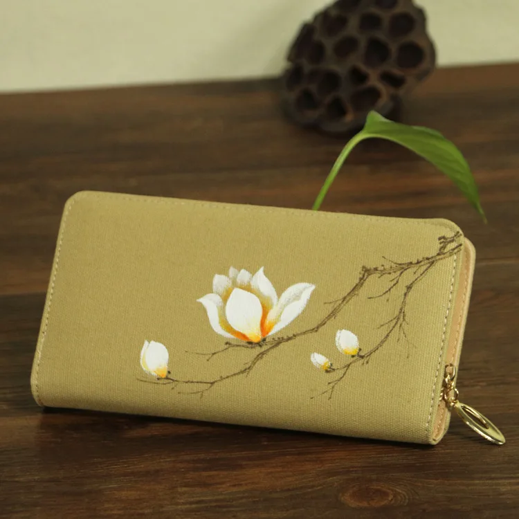 Alasir ретро женский кошелек с ручной росписью цветы в китайском стиле, оригинальный тканевый держатель для карт, женские цветы