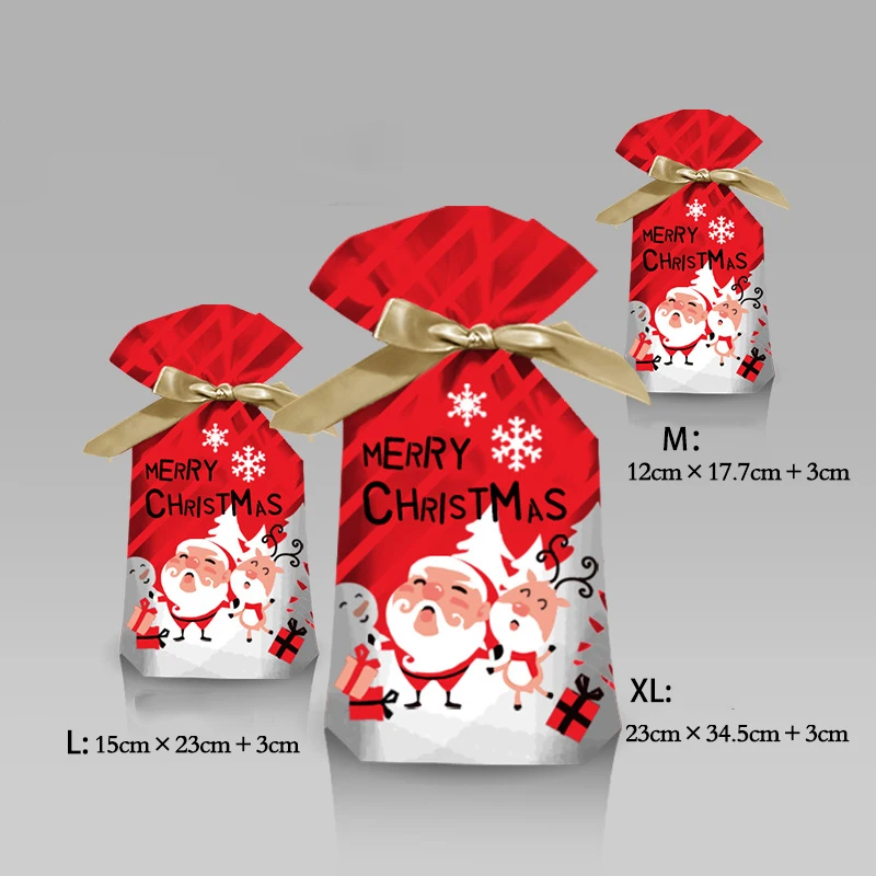thumbnail image 1 of 5/10 piezas Bolsa de dulces de Año Nuevo 2022 Bolsa de regalo de Papá Noel Bolsa con cordón crujiente de copos de nieve Decoraciones de Feliz Navidad para el hogar Regalo de Navidad, 1 of 5