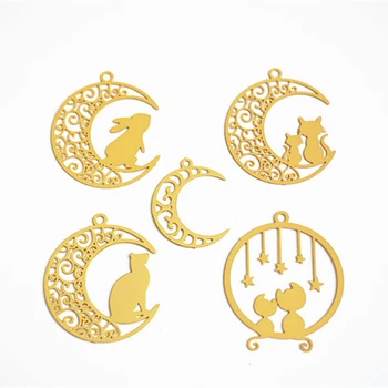 

4Pcs UV Epoxy Resin Mold for DIY Jewelry Making Gold Color Moon Cat Animal Frame Metal Pendant Base Handmade Resin Crafts