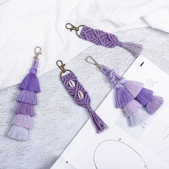 

4 Style Bohemian Tassel keychain Shell Macrame Key Chain Handmade Cotton Thread key Ring Bag Charm Gifts for Women Accessories