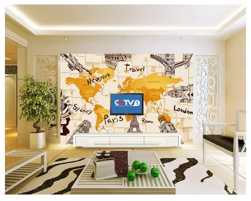 Diantu Custom creative simple wallpaper 3D architecture personality world map mural background wall wallpaper for walls 3 d