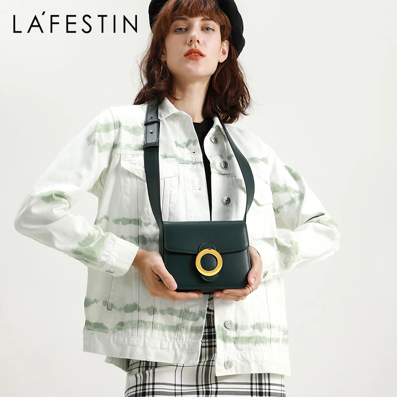

LAFESTIN brand women bags 2019 new wide shoulder strap shoulder bag French fashion Messenger small square bag