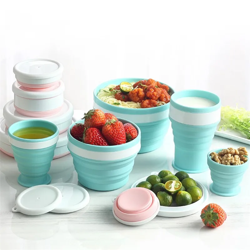 

1 PC Silicone Folding Bento Box Portable Collapsible Lunch Box Food Snack Fruit Storage Bowl Office Picnic Camping Tool 550ml