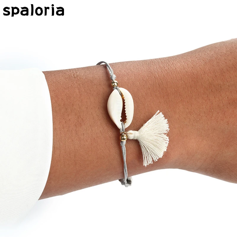 

Spaloria Bead Tassel Shell Bracelets Bangles For Women Femme Sea Shells Rope Strand Chain Charms Bracelet Female Fashion Jewelry