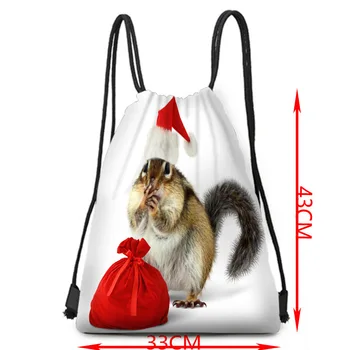 

Christmas cute squirrel portable canvas bag small cotton bag rope bag
