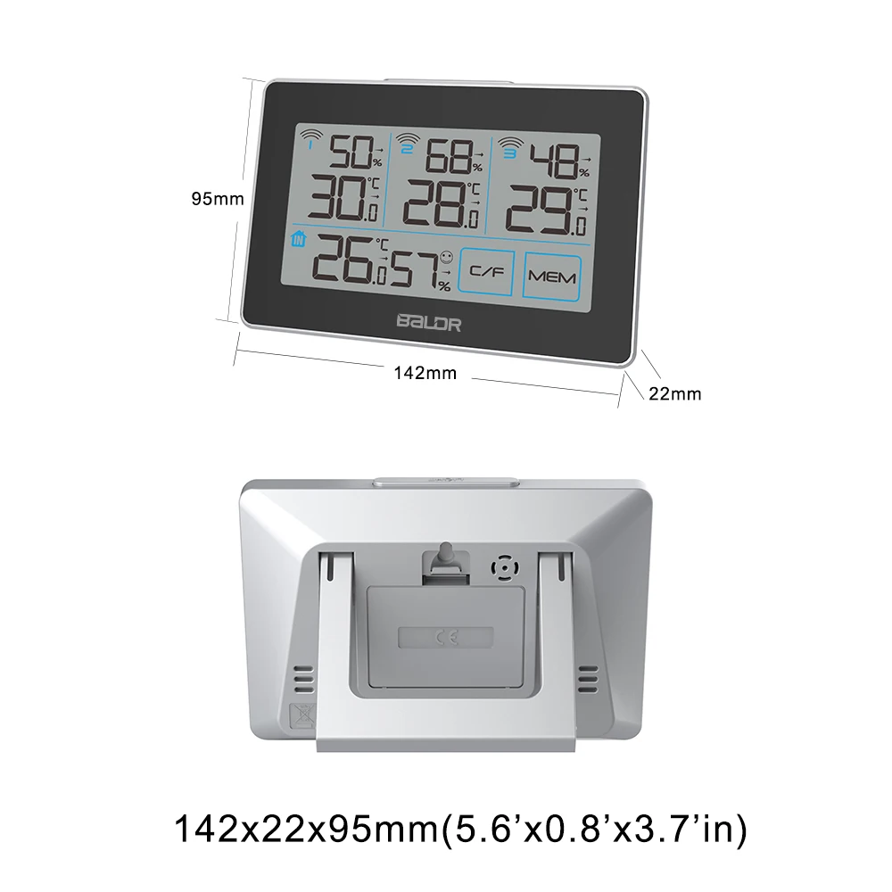 Baldr CD термометр измеритель температуры Метеостанция тестер+ 3 беспроводной открытый Передатчик датчик влажности монитор