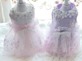 

Three-dimensional Flower Collar Dog Wedding Dress Luxury Dog Clothes with Flowers Decor Summer Pet Clothes Pet Products for Dog
